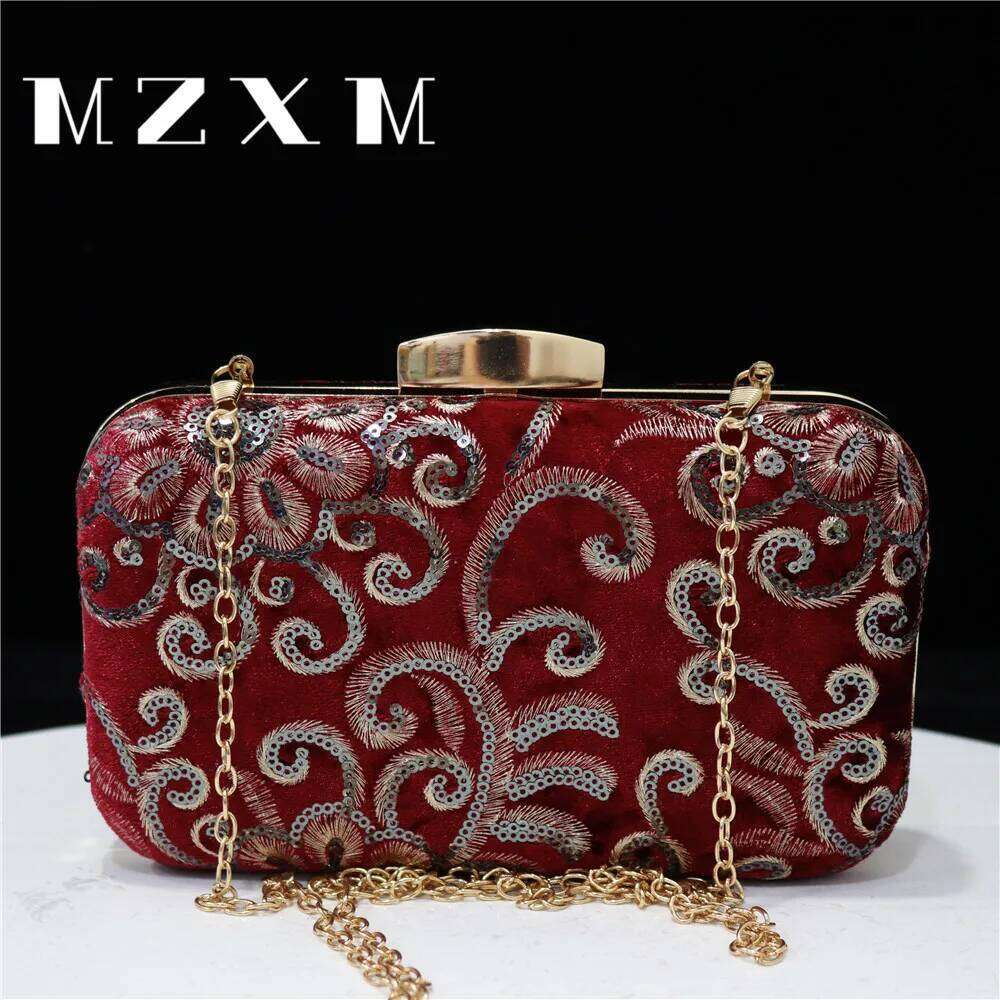 Fashion Wallet Women's Embroidered Flower Sequins Veet Evening Bag Chain Shoulder Clutch Party Ball Handbag