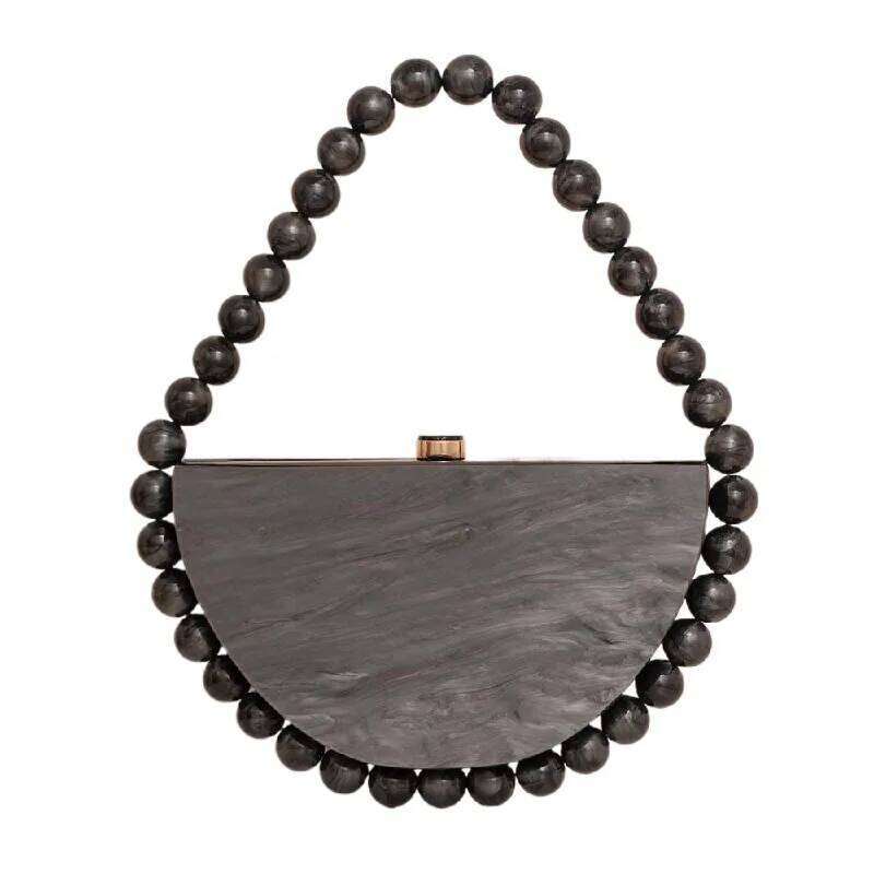 Evening Bag New Pearl Leopard Acrylic Semi-Circular Clutch Vintage Beaded Handbag Hand Bags For Women 2025 Design Bride