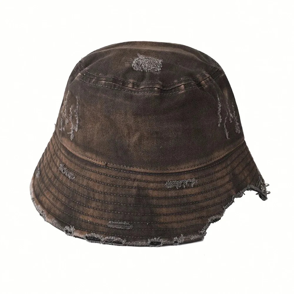 2025 Ripped Hole Hip Hop Punk Bucket Hat Men Women Tactical Techwear Style Washed Vintage Sun Protection Denim Hat 250605