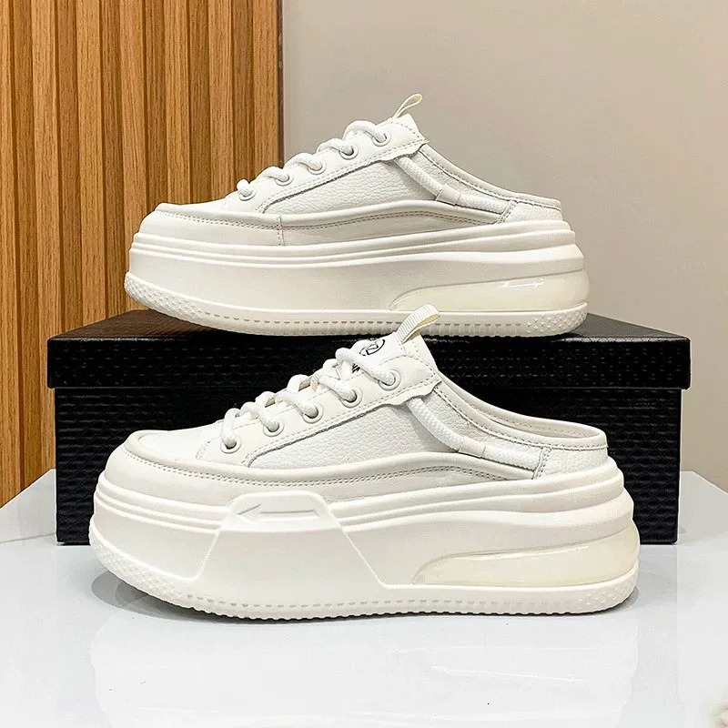 Womens Leather BaoTou Half Slippers Spring Summer Outdoor Leisure Slippers Thick Soled Womens Shoes 250603