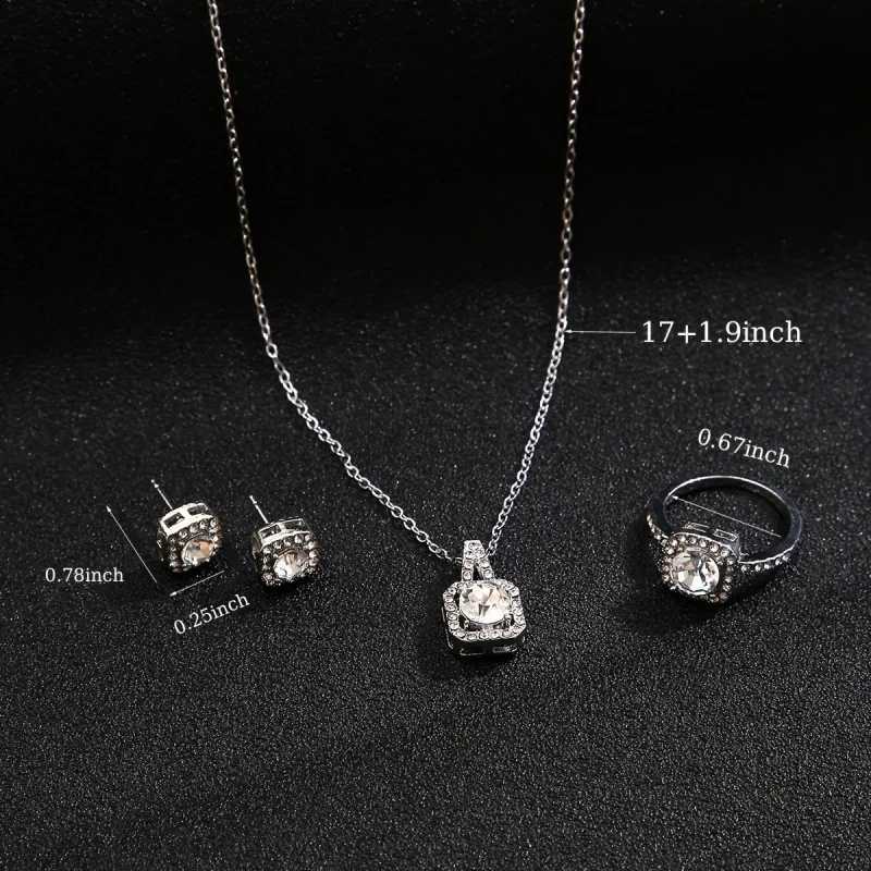 Fashion Square Zircon Necklace Earrings Ring For Women Luxury Wedding Engagement Jewelry Shining Party Jewelry Gifts Z250607