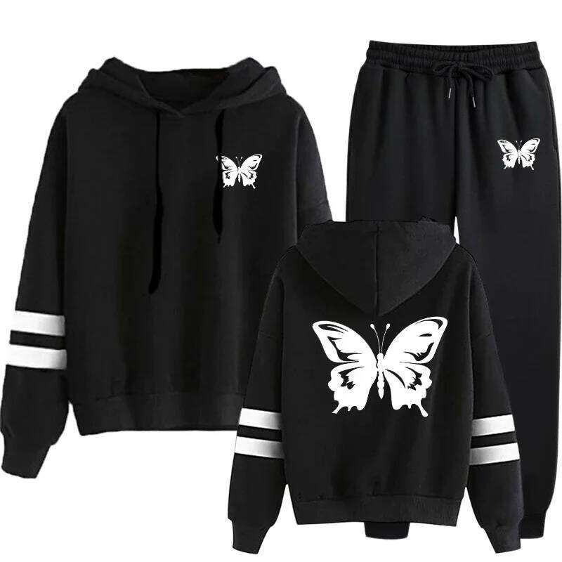 Quality Womens Tracksuit Fashion Print Hooded Sweatshirt+Pants 2 Pcs Set Outdoors Casual Street Clothing Sports Jogging Outfits