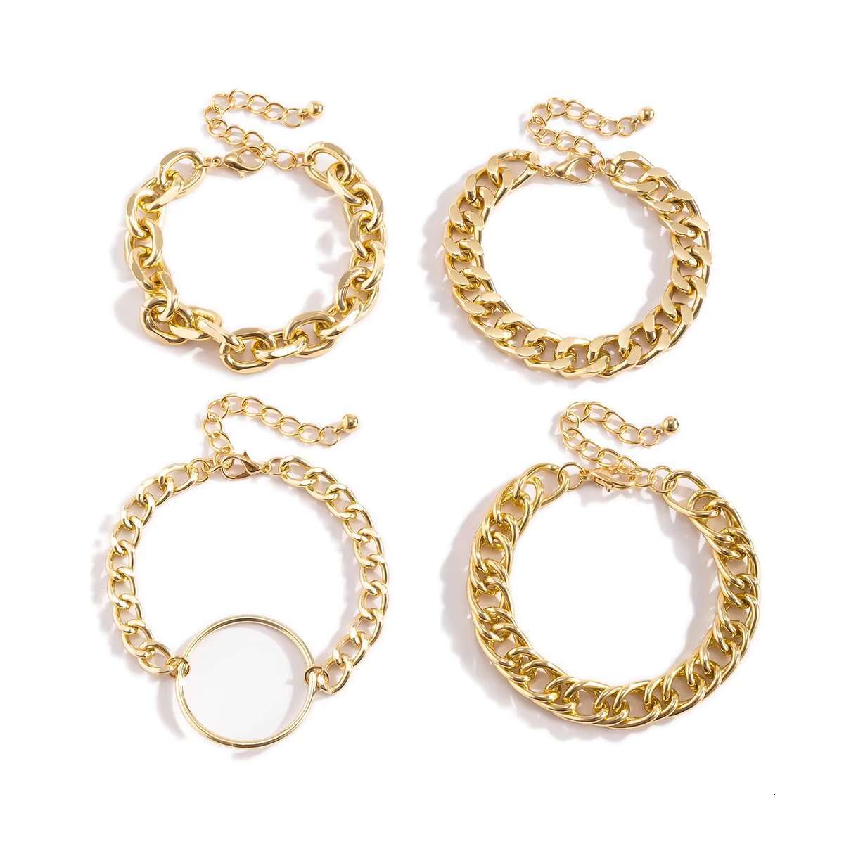 Popular Hot Selling Personalized Simple Gorgeous Hollow Cuban Metal Chain Combination Bracelet Set for Women