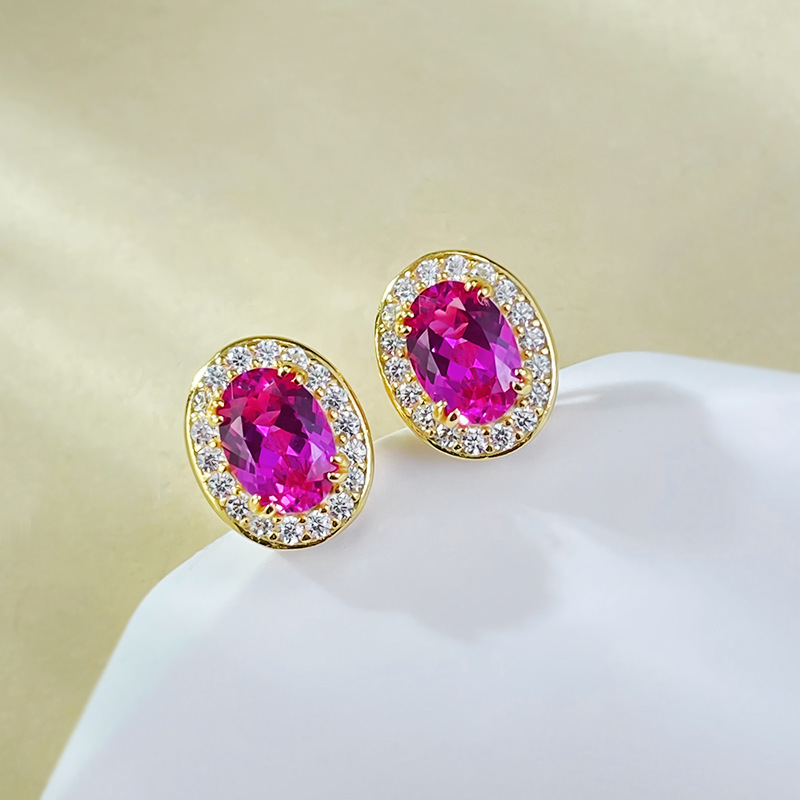 2025 Choucong Ins Top Sell Stud Earrings Elegant Stunning Simple Fine Jewelry Pure 100% S925 Sterling Silver Oval Pink Moissanite Diamond 18K Gold Ear