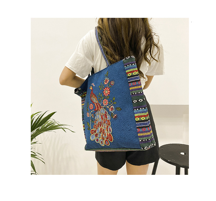 Free Shipping 2025 New Designer Bag Cross-border Large Capacity Women's Handbag Retro Ethnic Style Double-sided Printed Canvas Shoulder Bag Luxur