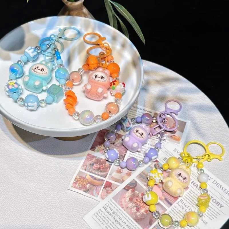 Creative Labubu Keychain Beaded Charm Backpack Hanging Pendants Cartoon Holiday Children Birthday Gift Keyring Decor Party FavorXJ250607