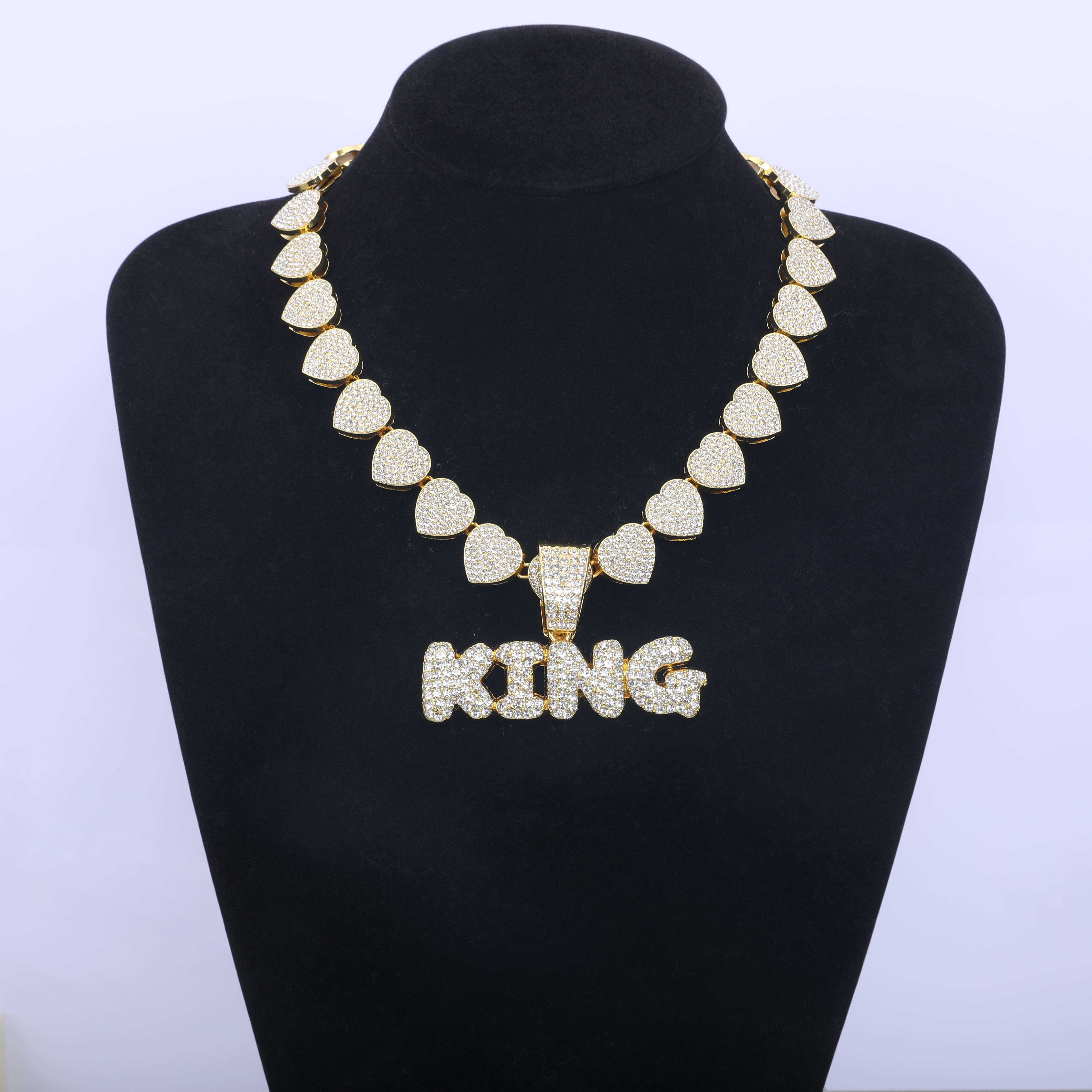 Hot Selling Cuban Chain Hip Hop Jewelry Silver Plated Gold Link Chain with Rhinestone Zinc Alloy Necklace Bracelet