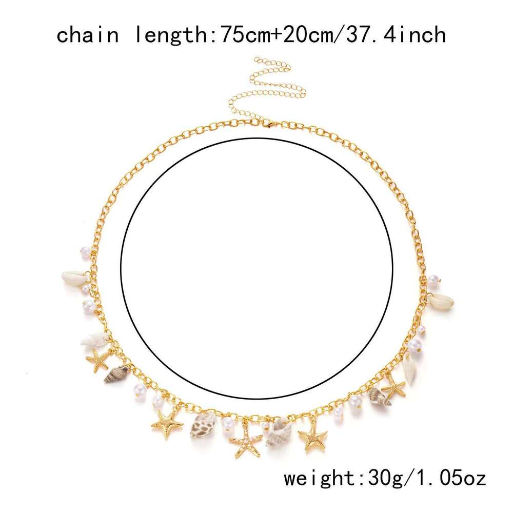 Bohemian Summer Beach Shell Waist Chain for Women, Imitation Pearl Starfish Conch Pendant Body Chain, Fashion Jewelry Gift