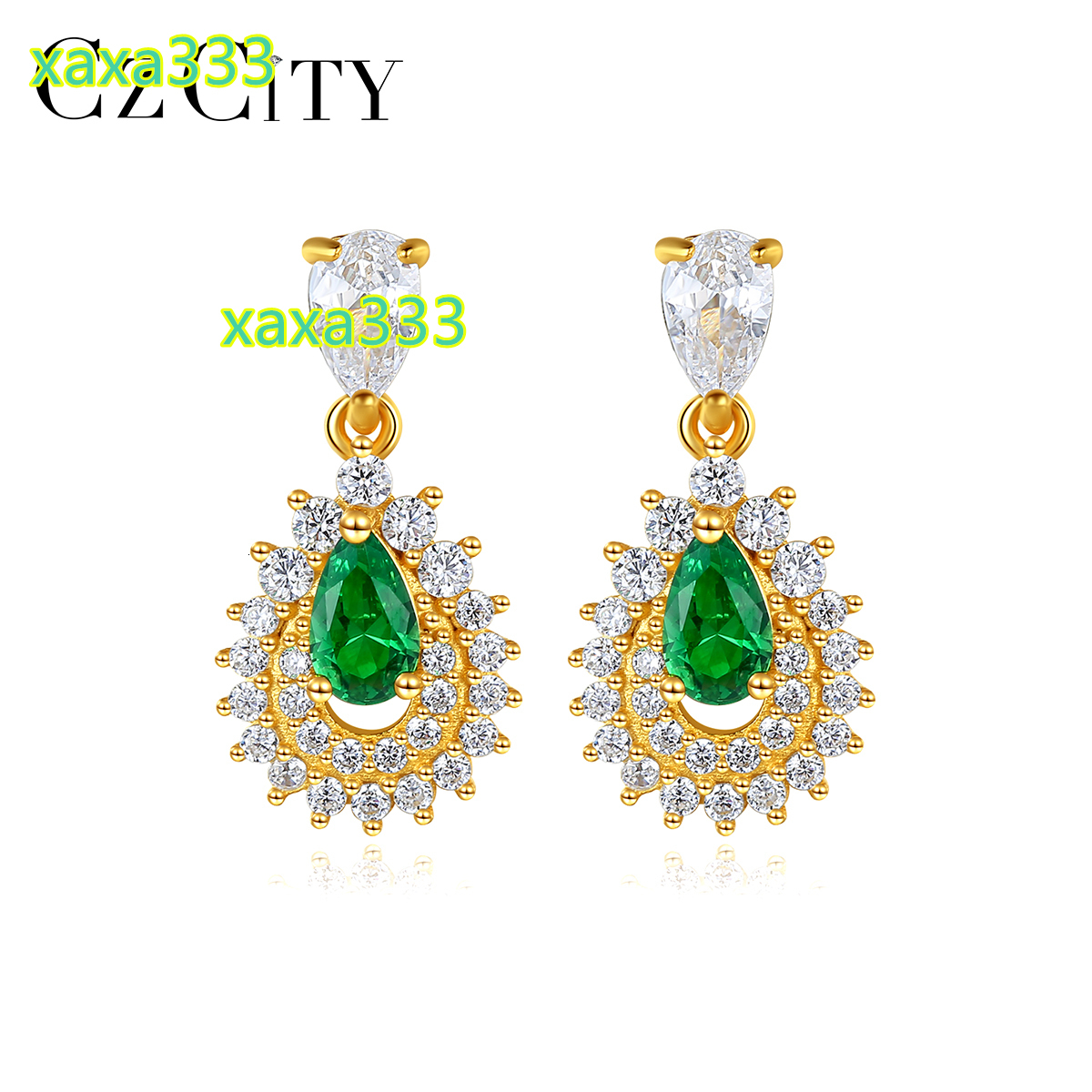 CZCITY brand hot-selling earrings; green gem super shiny full diamond earrings; jewelry accessories; jewelry earrings