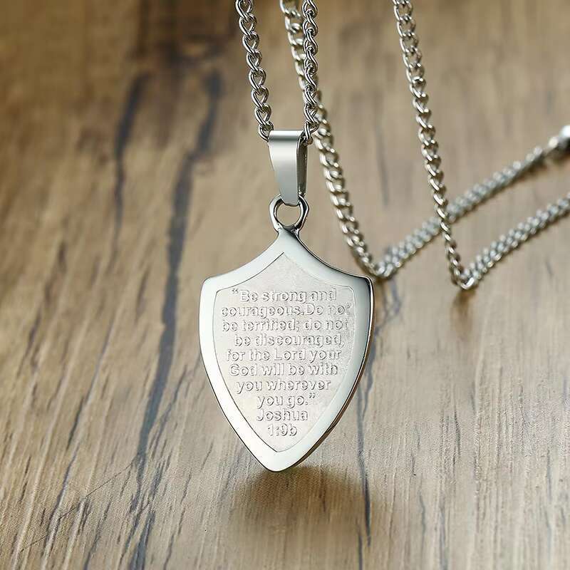 New Fashion Bible Verse Cross Shield of Faith Pendant Necklace