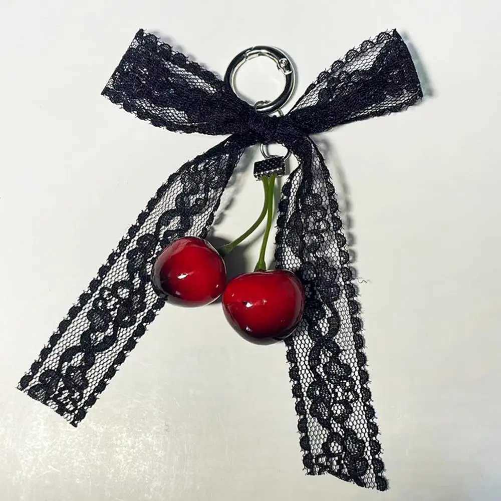 Cherry Pendant Backpack Decoration Keychain Bag Pendant Phone Chain Sweet Imitation Pearl Lace Item Bow Ribbon Hanging Pendant XJ250607
