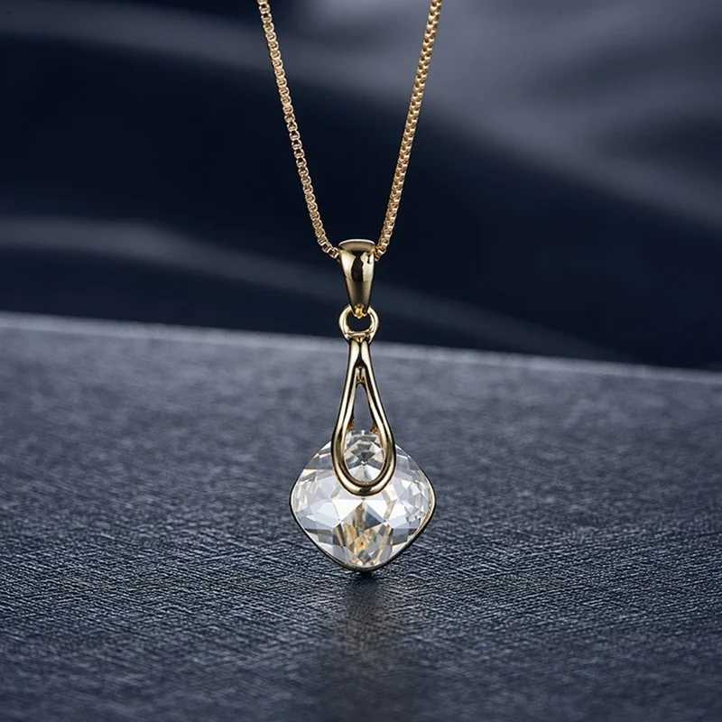 Fashion Women Water Drop Pendant Square Rhinestone Ear Stud Earrings Necklace Lady Jewelry Set Z250607