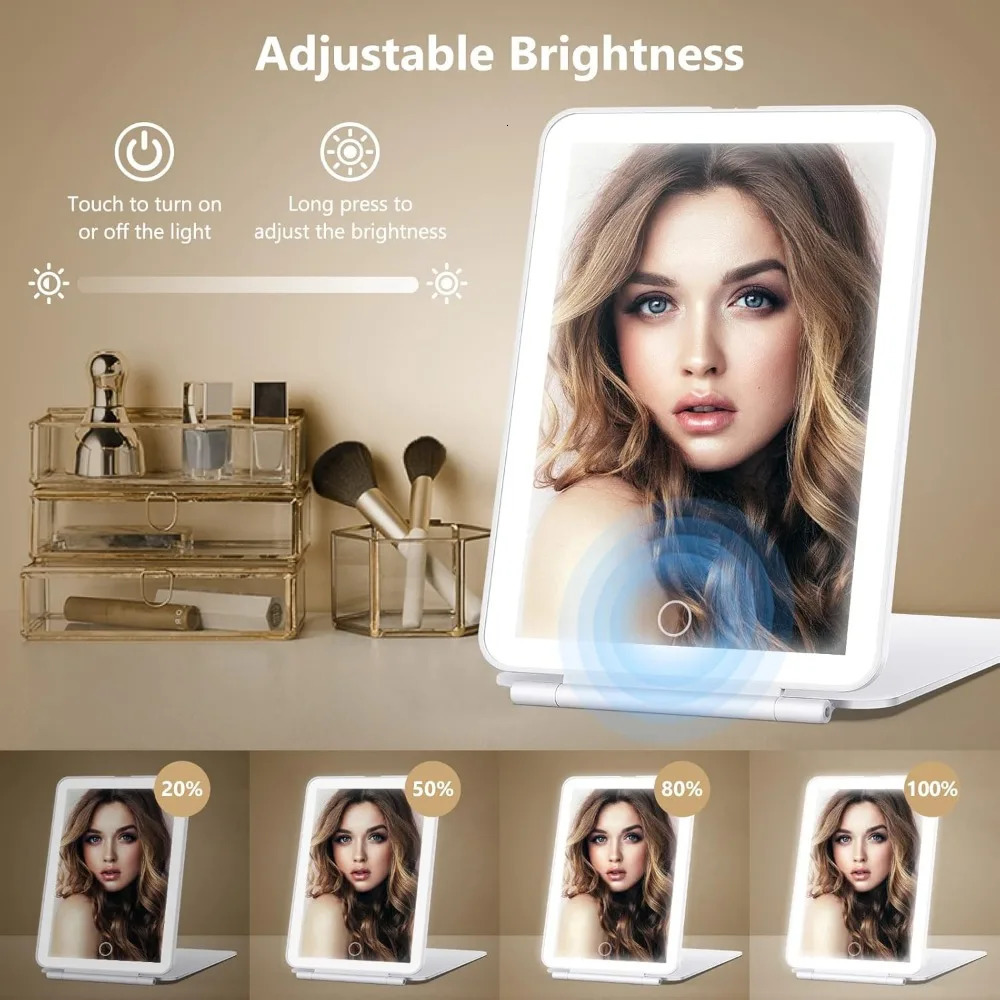 Rechargeable Makeup Mirror with 3 Color Lights for Travel Vanity Cosmetic Mirror with LED Portable Compact Handheld with 10X 250604
