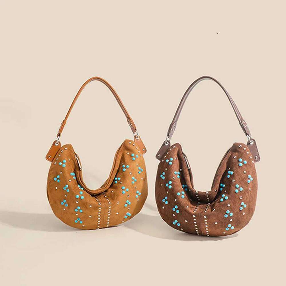 Designer Bag Luxury Bag Retro Rivet Frosted Handbag, Large Capacity Underarm Shoulder Dumpling Bag,Women's 2025 New Fashionable Suede Tote Bag,Cr