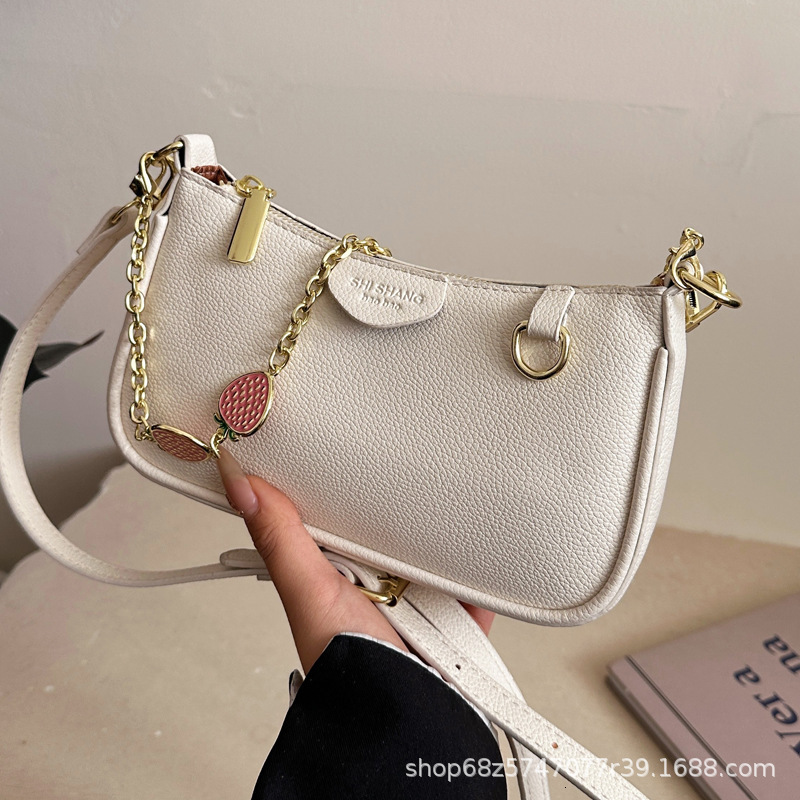 Luxury Brand Designer Bag 2025 New Litchi Pattern Women's Bag Underarm Bag Casual Fashion Chain Handbag Shoulder Bag Retro Trend Commuter Bag