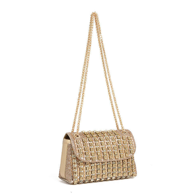 New Full Evening High-end Sparkling Diamond Chain Small Square Underarm Shoulder Crossbody Banquet Bag