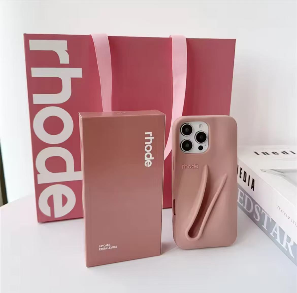 Luxury Rhode Premium Silicone Case Set For IPhone16E 16 15 Plus 14 13 12 11 Pro Max With Box Lipstick Bracket Protect Back Cover