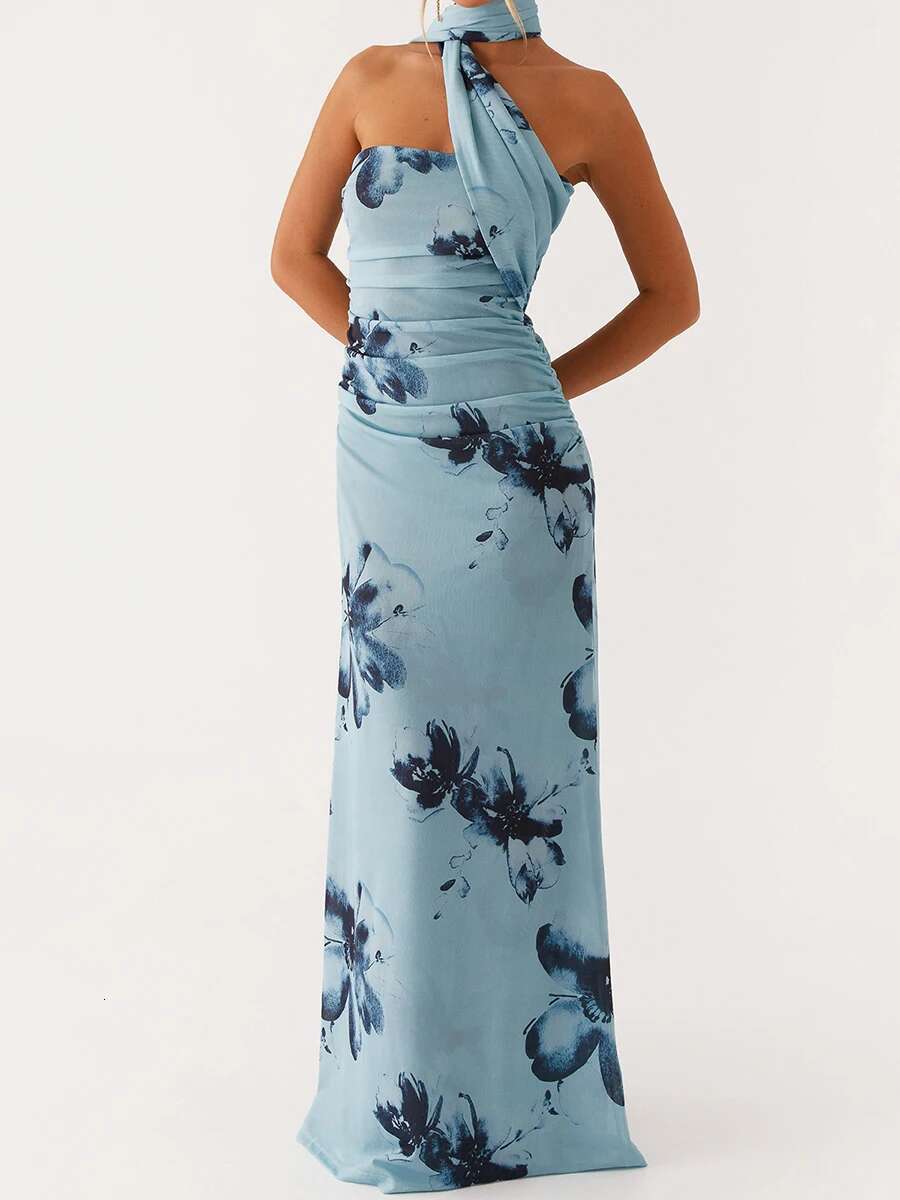 Elegant Maxi Dress with Boho Floral Print and Off-shoulder Design Perfect for Summer Parties and Beach Vacations Includes