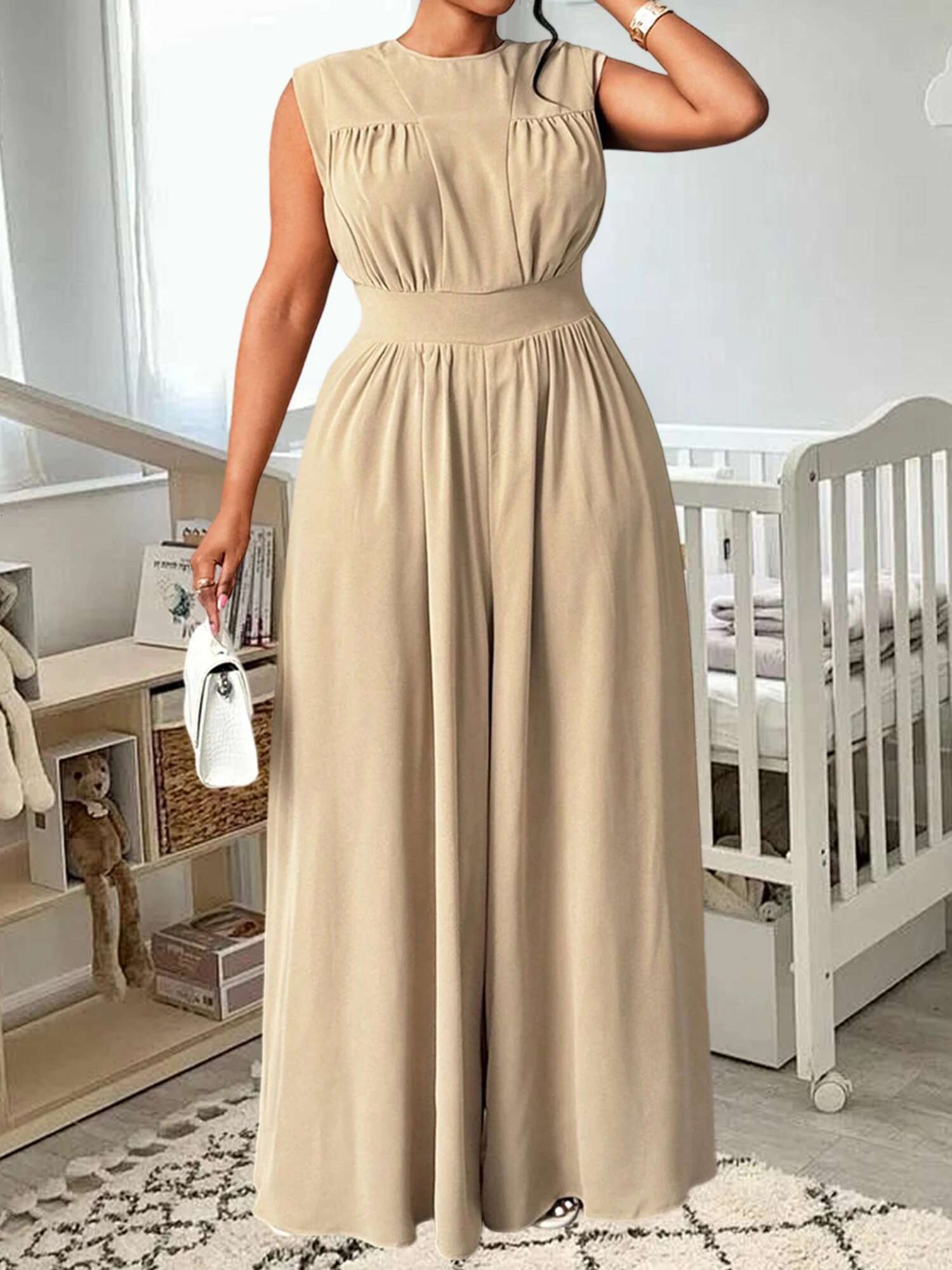 Women Plus Size Jumpsuits Floral Print V-neck Sleeveless Summer Wide-leg Rompers Overalls with Pockets