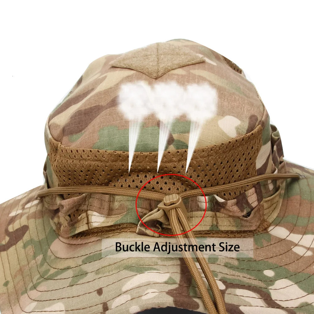 Camo Boonie Hat Sunscreen Breathable Bucket Hat Mens Outdoor Hiking Hunting Fishing Windproof Fishermans Hat 250605