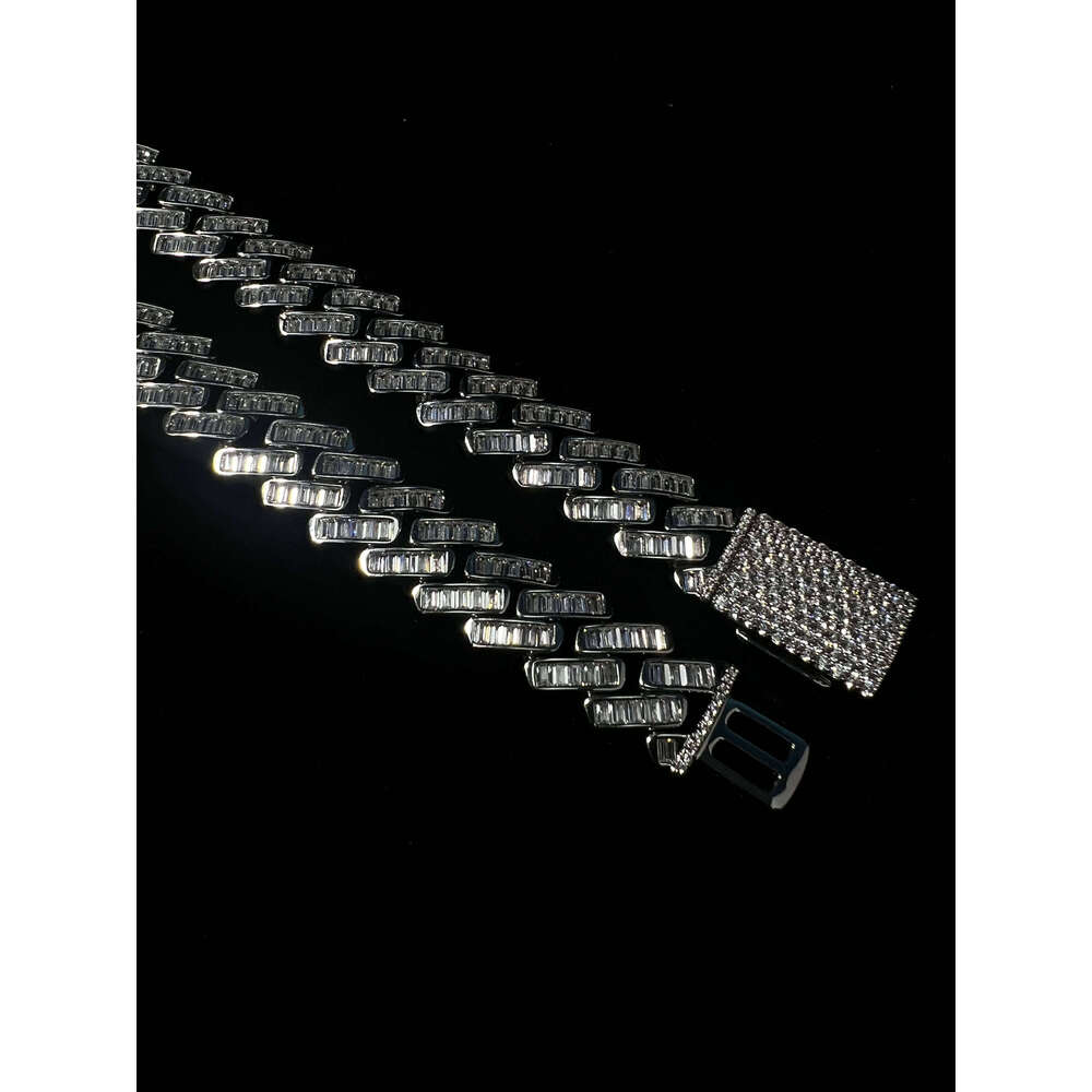 13mm Hiphop Wholesale Custom Sterling Sier Moissanite Unisex Cuban Link Chain Bracelet Necklace Zircon Brass