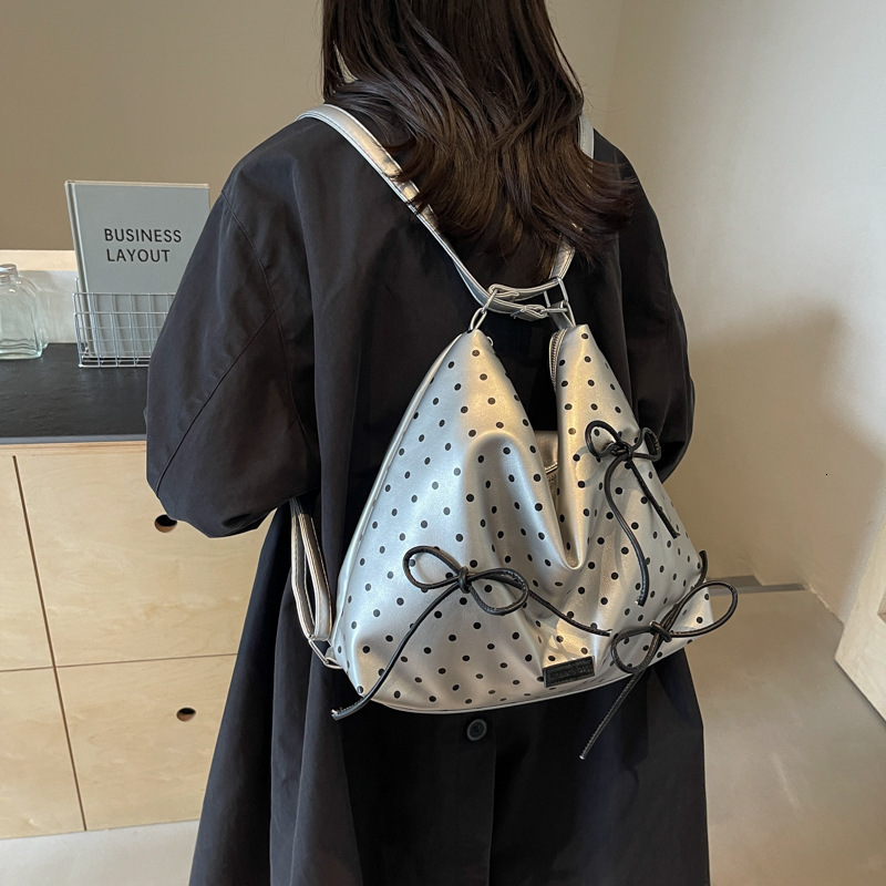 designer Korean Style Polka Dot Bowknot Backpack for Women 2025 New Fashion Trend Multi-use Convertible Shoulder Bag for Outings