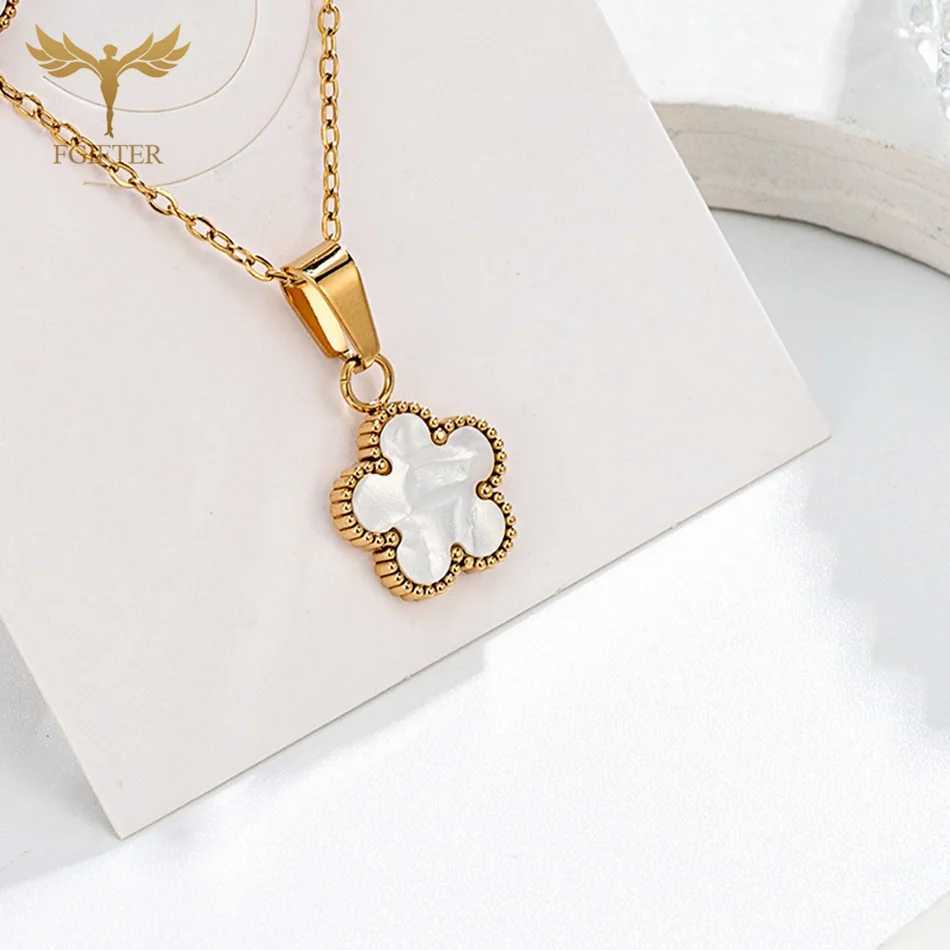 Beautiful White Shell Flower Pendant Necklace And Stud Earrings Jewelry Set Golden Stainless Steel Accessories Women Girls Gifts Z250607