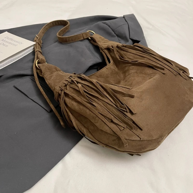 MOODS Bohemia Style Tassels Shoulder Hobo Bags For Women Faux Suede Large Capacity Wild Tote Bag Latest Fashion Handbags 250606