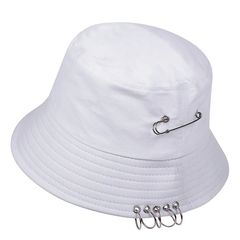 Solid Color iron pin rings personality Bucket Hat cap for unisex women men cotton fishermen caps 250605