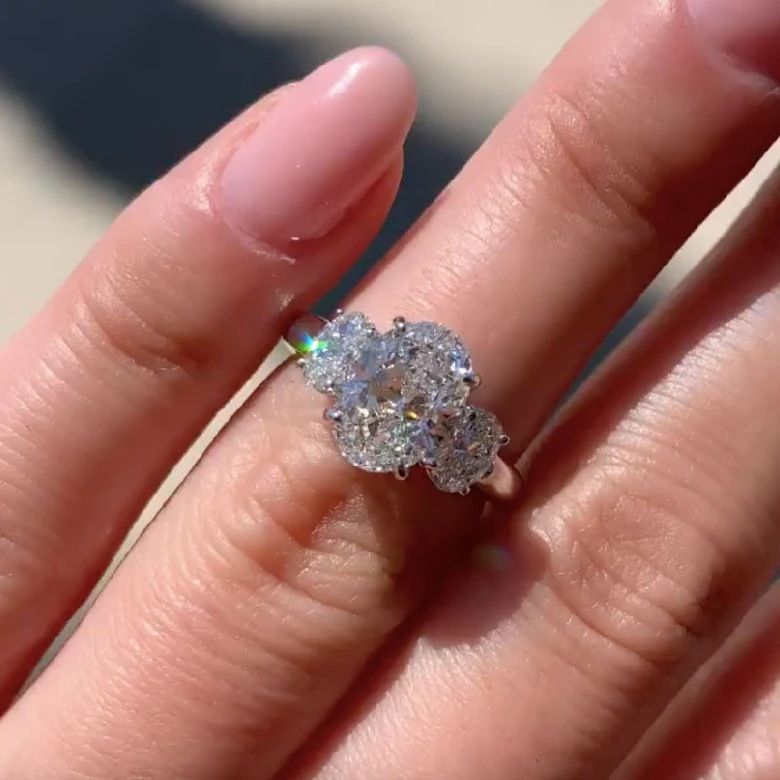 2025 Rulalei Wedding Rings Luxury Jewelry Soild 100% 925 Sterling Silver Large Oval Cut Three Stone Lab Moissanite Diamond Gorgeous Promise Lady Brida