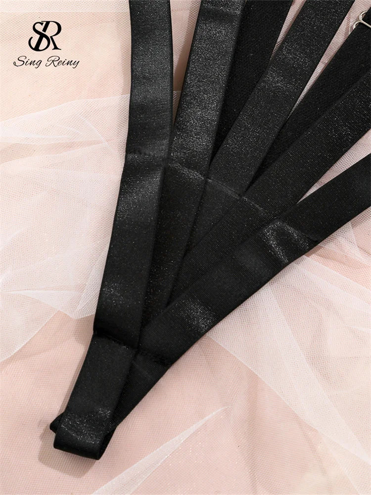 SINGREINY Porno Hollow Out Slim Club Rompers Sleeveless Bandage Sheath Playsuits Female Solid Lingerie Sexy Backless 250606