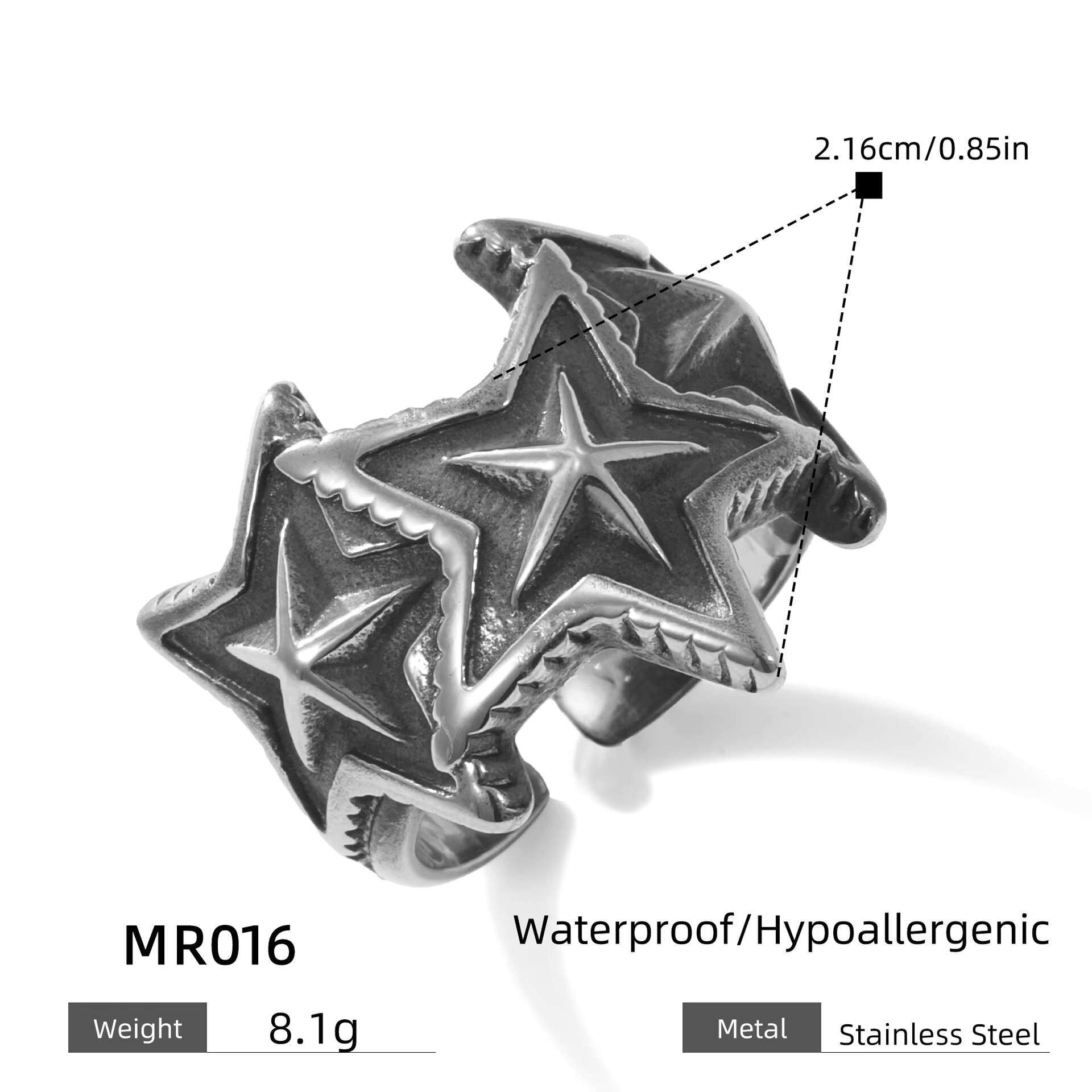 Pentagram Star Ring Retro Trend Ins Fashion Personalized Openings Stainless Steel Punk for Men Women for Wedding Engagement Gift