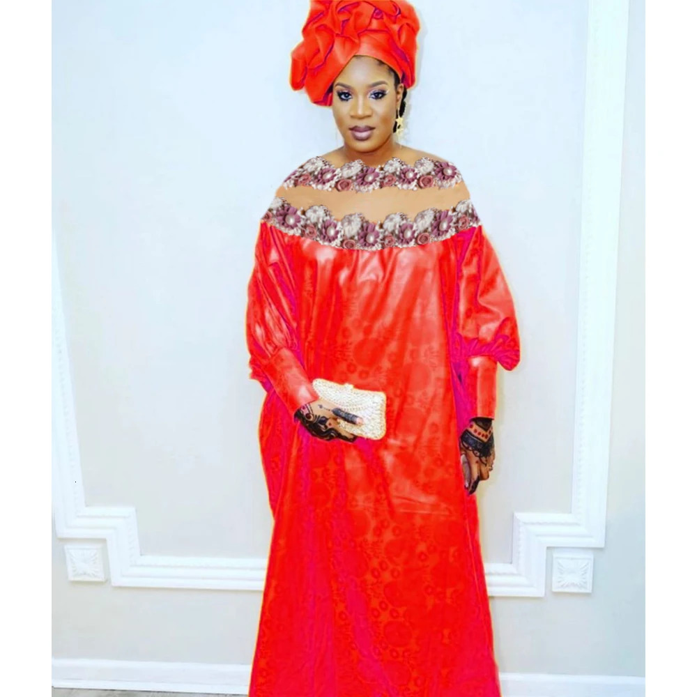 African Long Dresses For Wedding Party Clothing Top Quality Turkey Traditional Basin Riche Max Size Dashiki Robe With Headscarf 250603