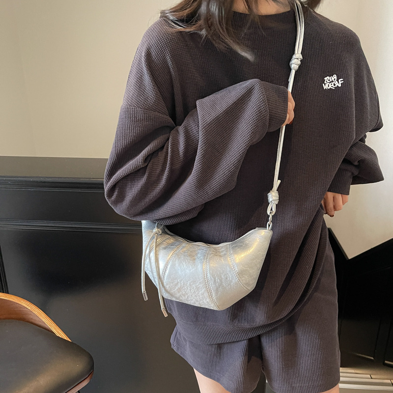 designer Niche Design Croissant Bag 2025 Spring New Fashionable Women's Bag Stylish Splicing Single Shoulder Crossbody Dumpling Bag