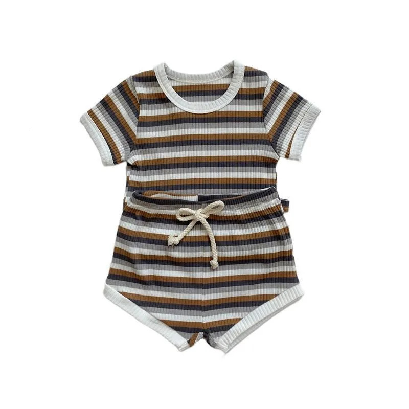 Summer 2 Pieces Toddler Infant Kid Baby Boy Clothes Sets Soft Short Sleeve T-shirt Tops Striped Shorts Summer Outifts Clothing 250526