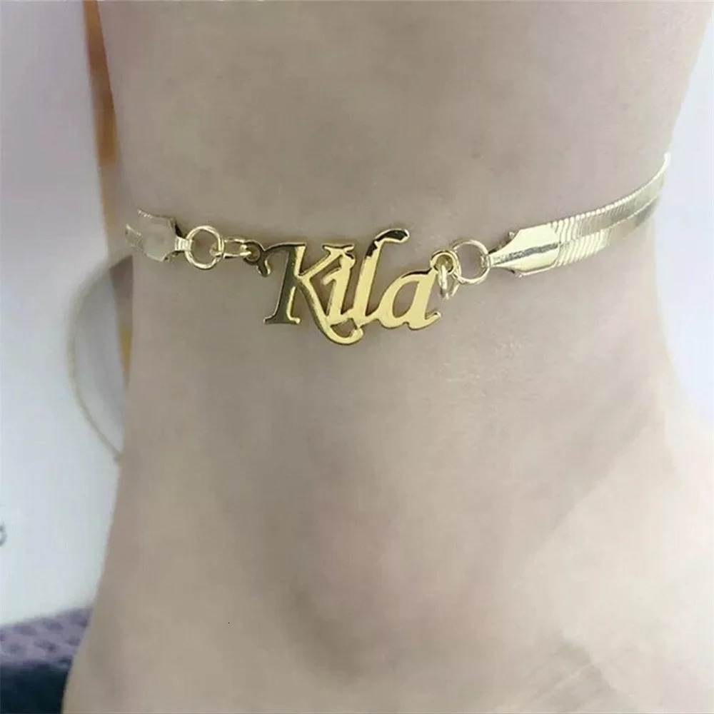 Custom Name Anklets For Women Customized Stainless Steel Snake Chain Bracelet On the Leg Tobillera Bridesmaid Gift 250606