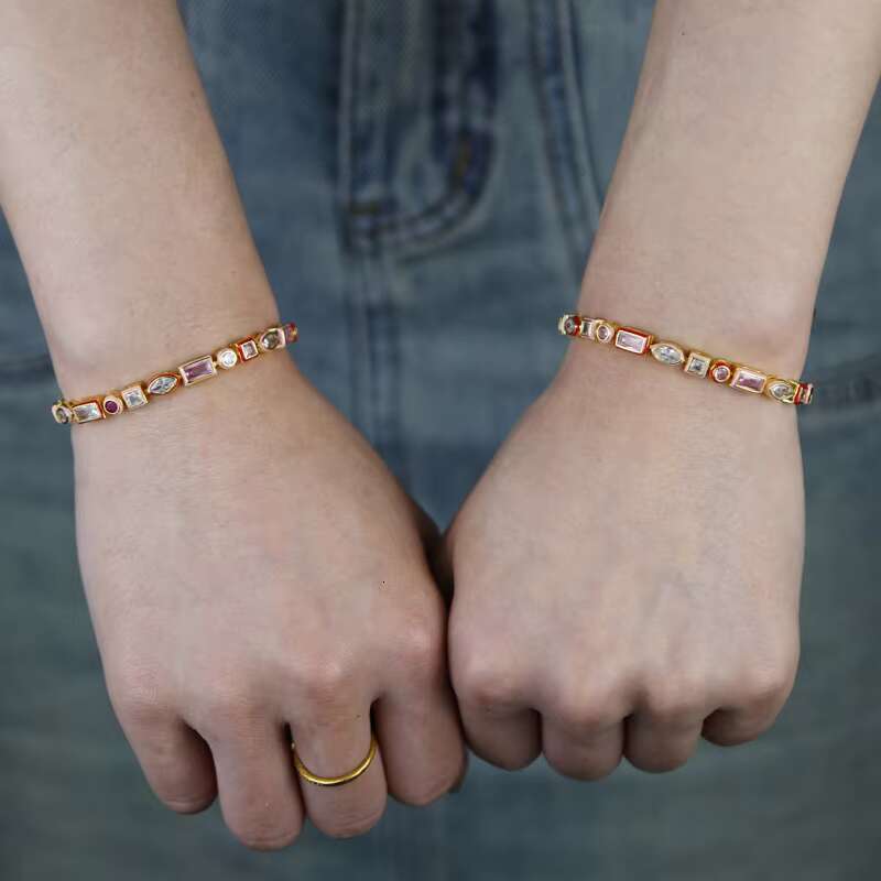 2025 best-selling rectangular colorful oil drop tennis chain; hip-hop bracelet necklace; moissanite diamond jewelry set.