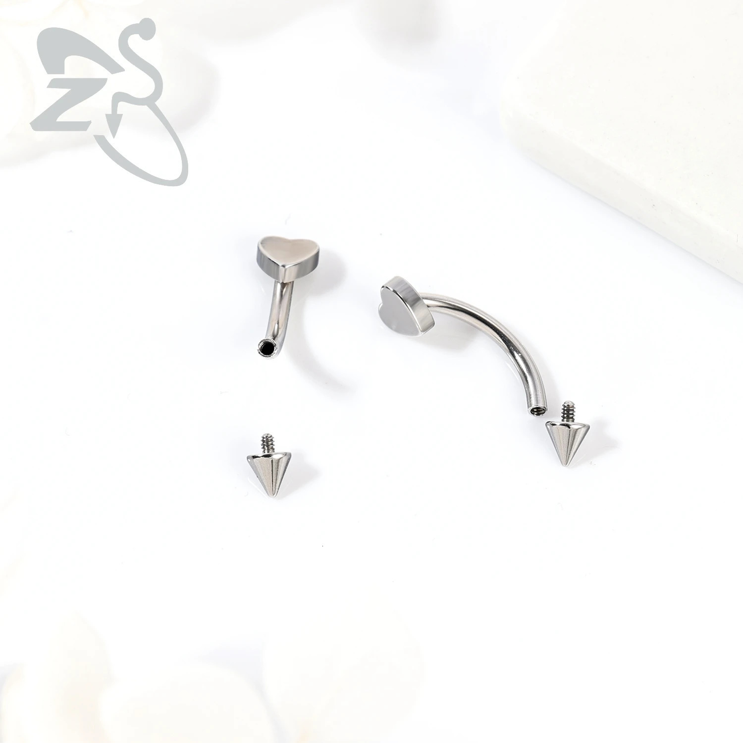 ZS 1PC 16G Heart Moon Cross Bridge Piercing Stainless Steel Eyebrow Ring Curved Barbell Cartilage Earring Cone Labret 250606