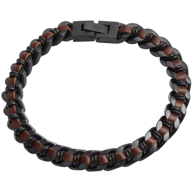 Tizti Jewelry Wholesale Non Tarnish Men Black Stainless Steel Cuban Chain Various Colors Braided Leather Bracelet for Men