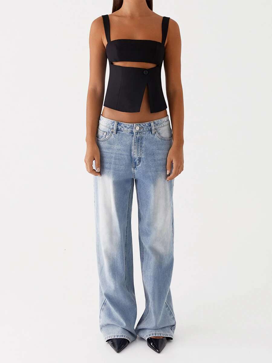 Womens Sexy Backless Crop Top with Split Hem and Cutout Detail Sleeveless Camisole for Clubwear and Street Style Fashion