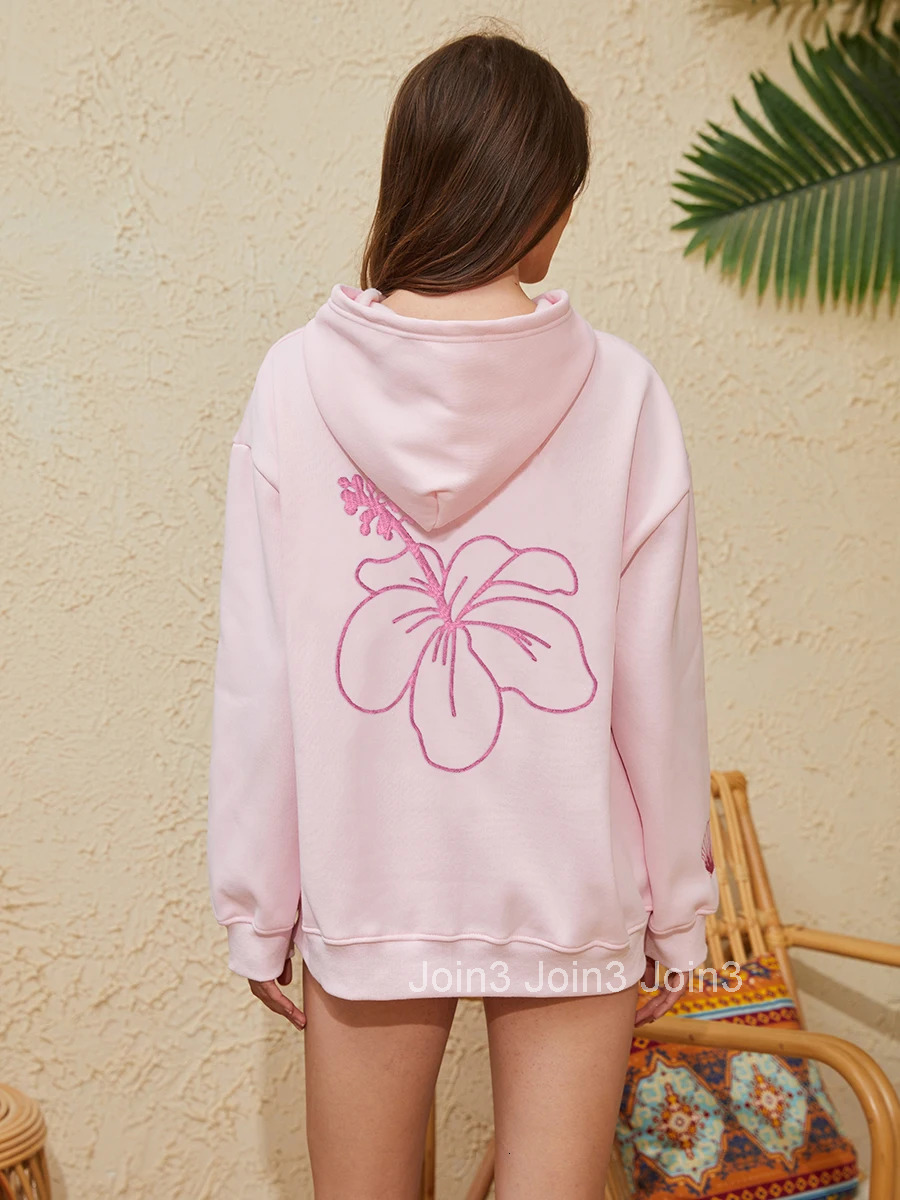 Womens Casual Long Sleeve Pullover Sweatshirt with Embroidered Floral Design and Kangaroo Pocket for Fall Style