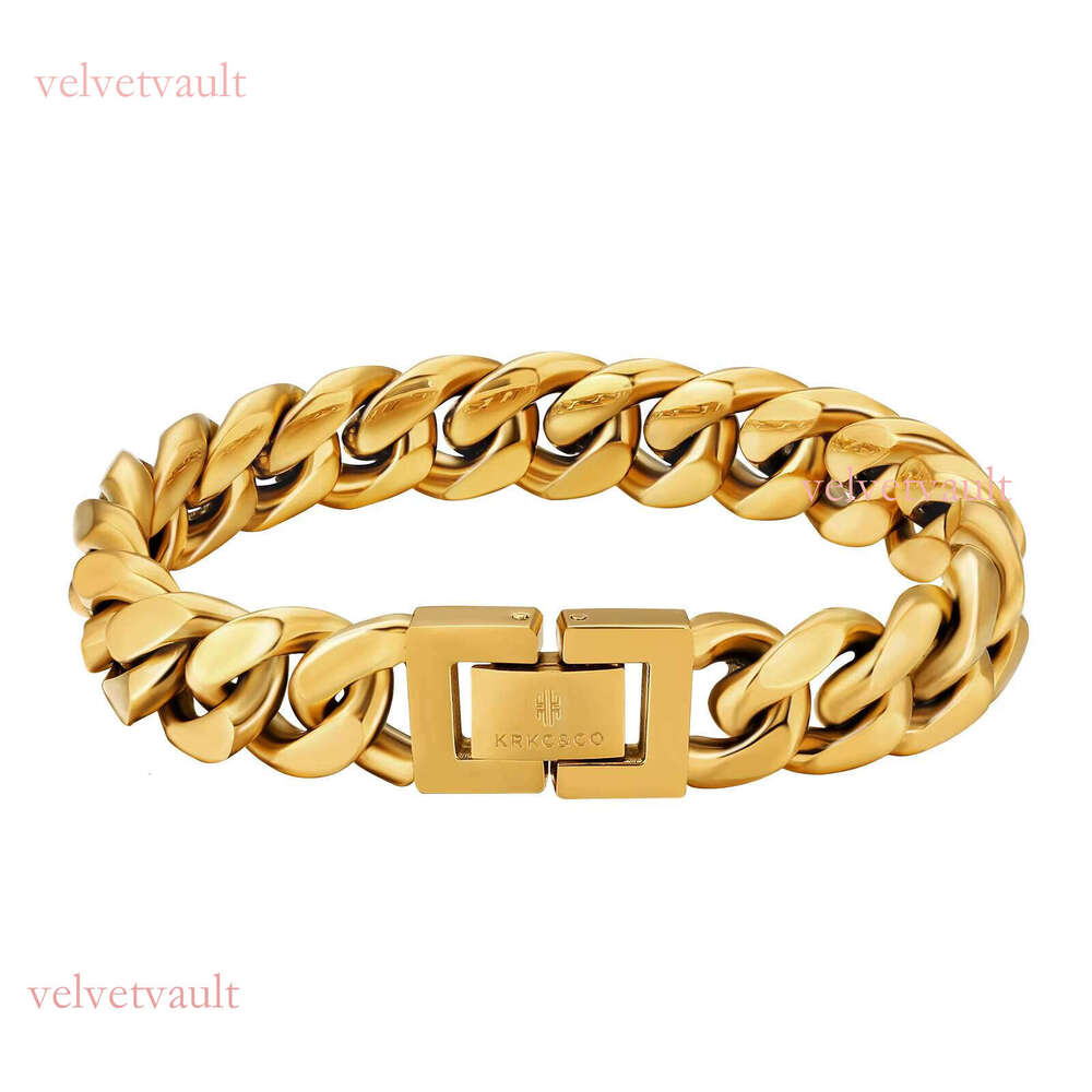 KRKC Hip Hop Jewelry Matte 8mm 10mm 12mm Gold-Plated Stainless Steel Miami Cuban Men's Chain