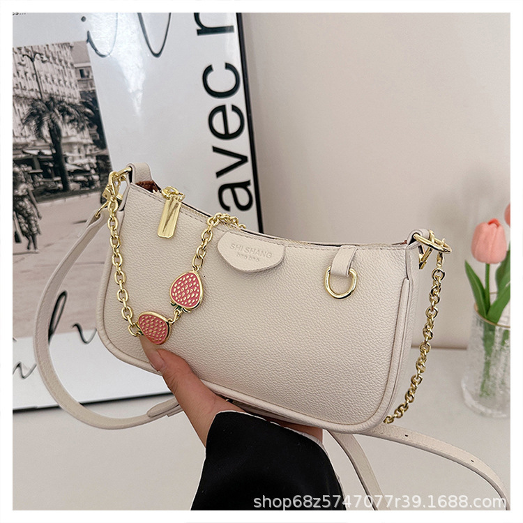 Luxury Brand Designer Bag 2025 New Litchi Pattern Women's Bag Underarm Bag Casual Fashion Chain Handbag Shoulder Bag Retro Trend Commuter Bag