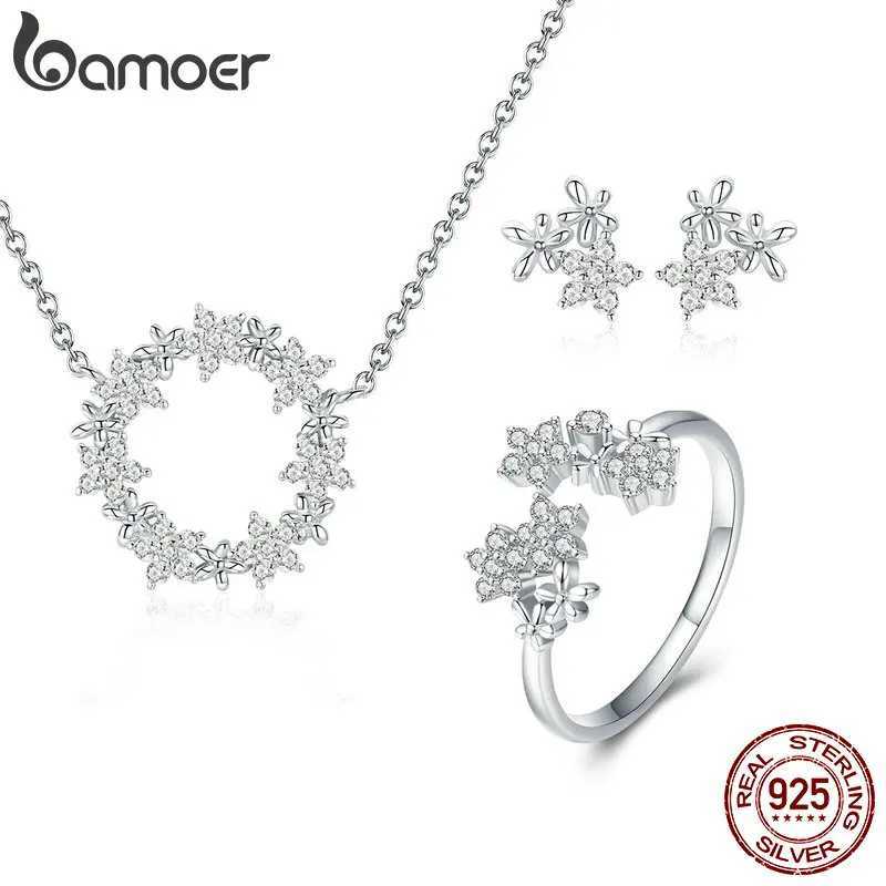BAMOER 925 Sterling Silver Jewelry Sets Clear Cubic Zircon Shining Star Necklace Women Ring Jewelry Set Luxury Jewelry ZHS097 Z250607