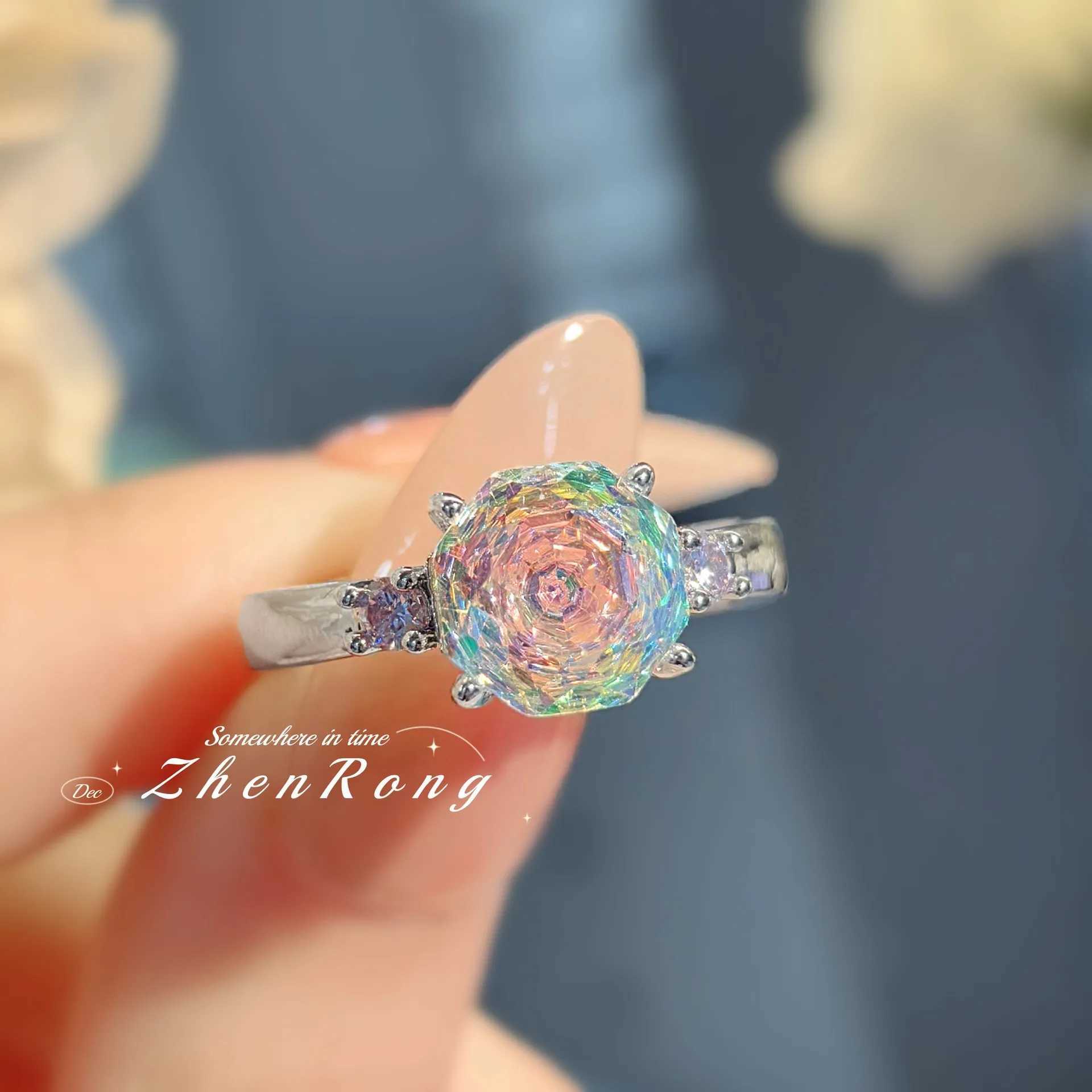 New Rose Cut Dream Color Zircon Crystal Pendant Necklaces Stud Earrings Rings For Women Fashion Luxury Female Jewelry Sets Z250607