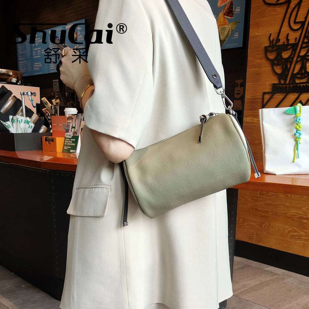 2025 New Genuine Leather Women Cylinder Underarm Designer Ladies Shoulder Crossbody High Quality Bamboo Bag for Woman