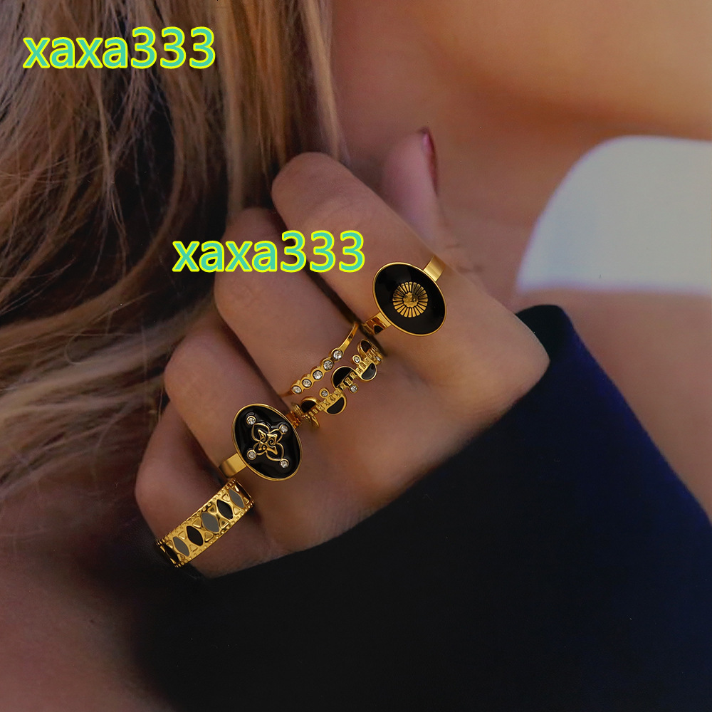 Popular Ins Style 18k Gold-plated Stainless Steel Ring Fashionable Simple Personality Geometric Black Versatile Jewelry Ring