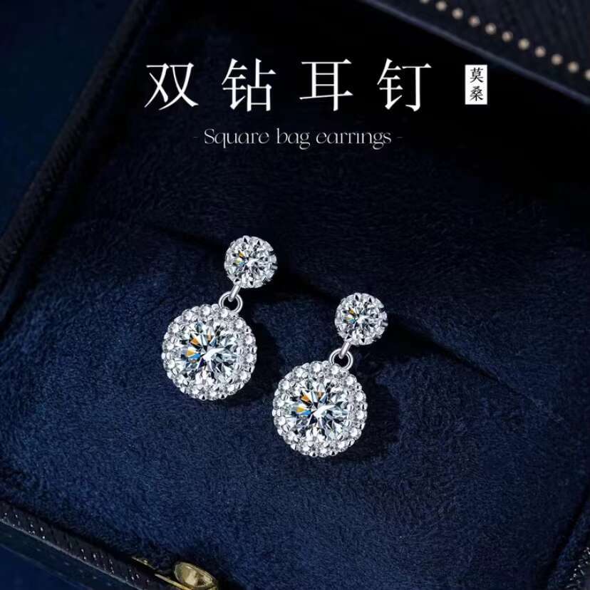High Quality 1ct VVS1 D Color Cut Moissanite Diamond Stud Earrings Luxury 925 Sterling Silver Design for Women