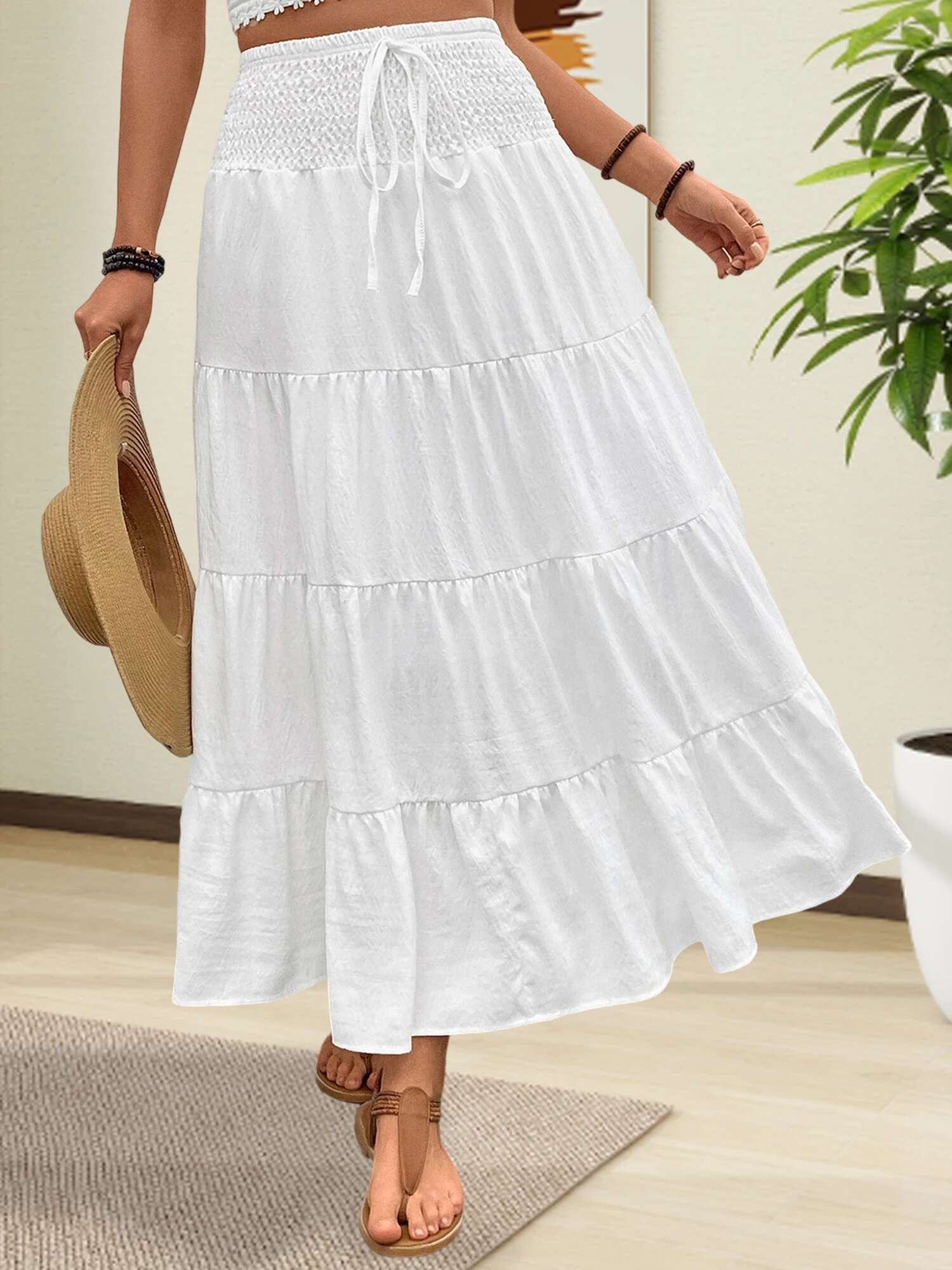 Ladies Stylish High-waisted Skirt with Bohemian Flair and Ruffled Detailing Perfect for Summer Beach Getaways and Urban