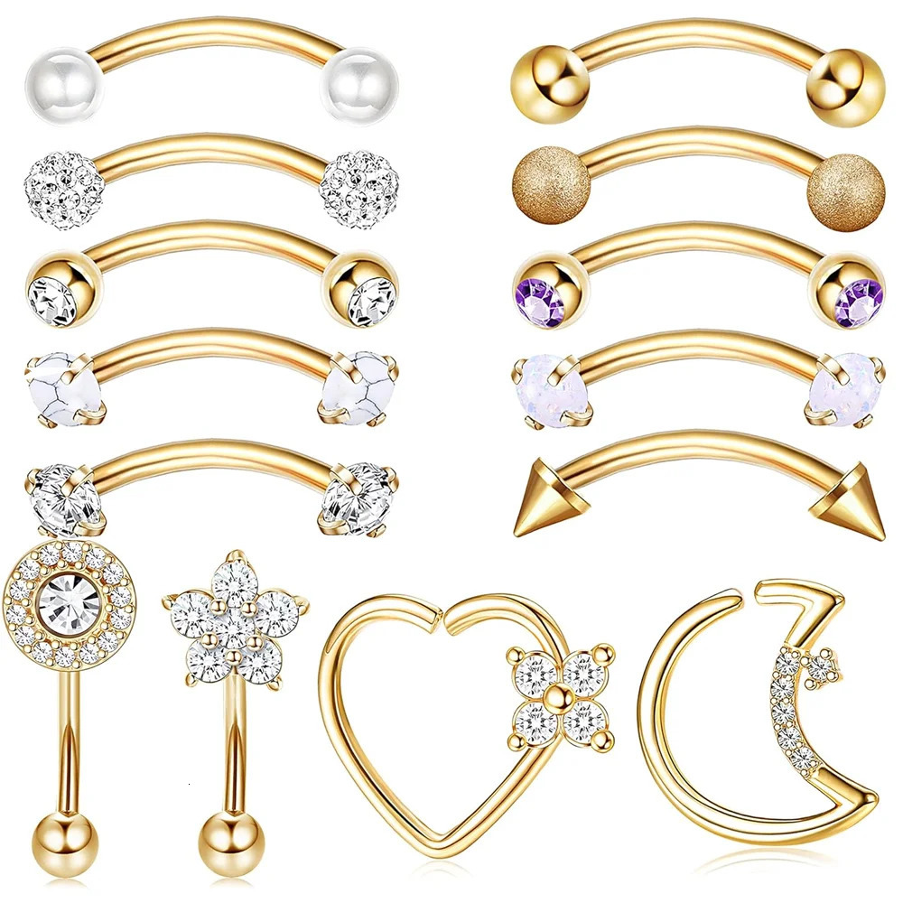 FASACCO Steel Piercing Jewelry Curved Barbell Eyebrow Rings Helix Tragus Lip Daith Rook Earrings for Women Men 250606